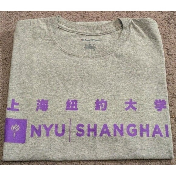 RARE Champion NYU Shanghai China Gray T-Shirt Men's Small - Picture 1 of 6